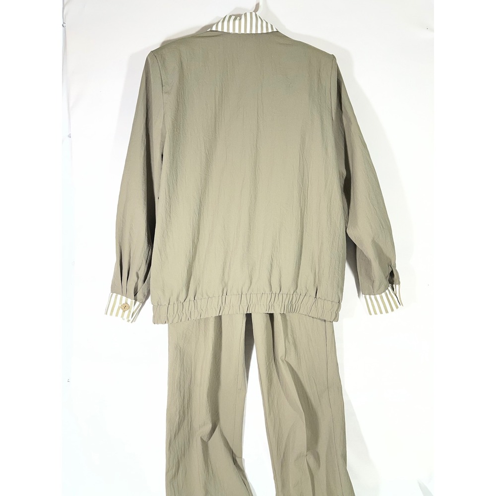 VTG Regal 2Piece Pantsuit Women Green/White Sz 8/M Striped Collar Button Up - Picture 2 of 12